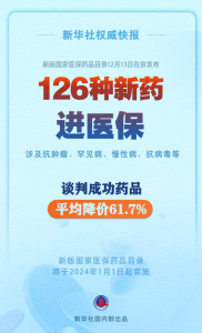 新华社权威快报｜126种新药进医保 新版国家医保药品目录发布