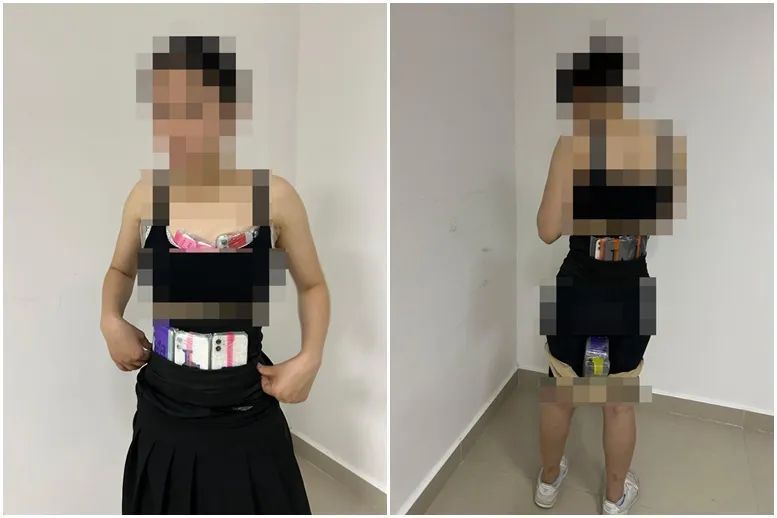 女子身上绑藏50余台旧手机、手表表盘进境被查
